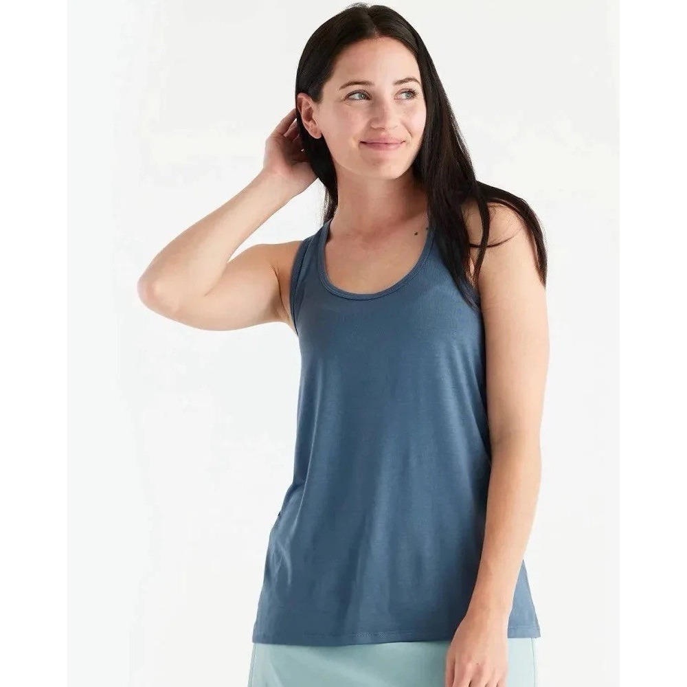 Free Fly Womens L Bamboo Motion Racerback Tank Blue Athletic Gym Stretch